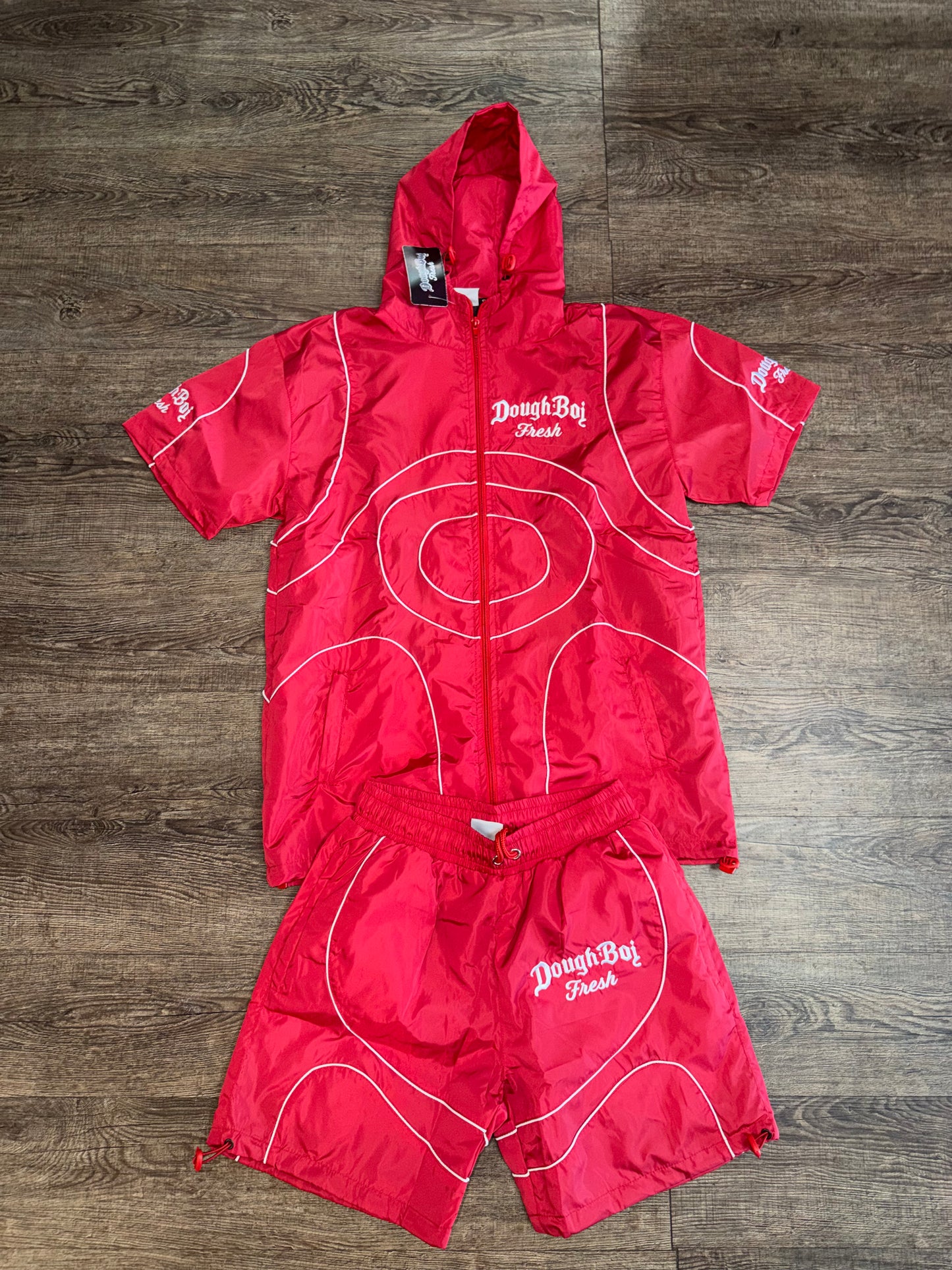 DBF WindBreaker Hoodie Short Set Red