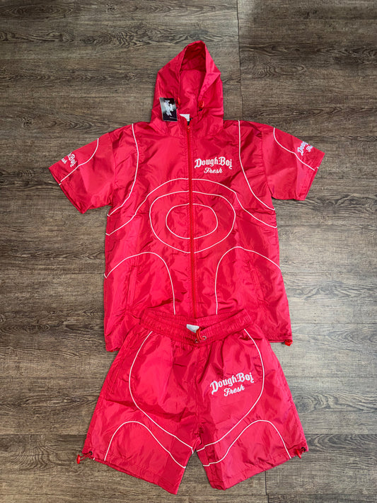 DBF WindBreaker Hoodie Short Set Red