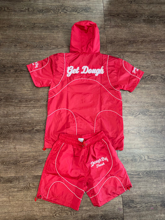 DBF WindBreaker Hoodie Short Set Red