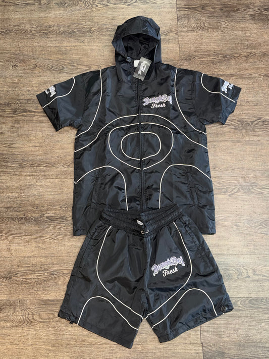 DBF WindBreaker Hoodie Short Set Black